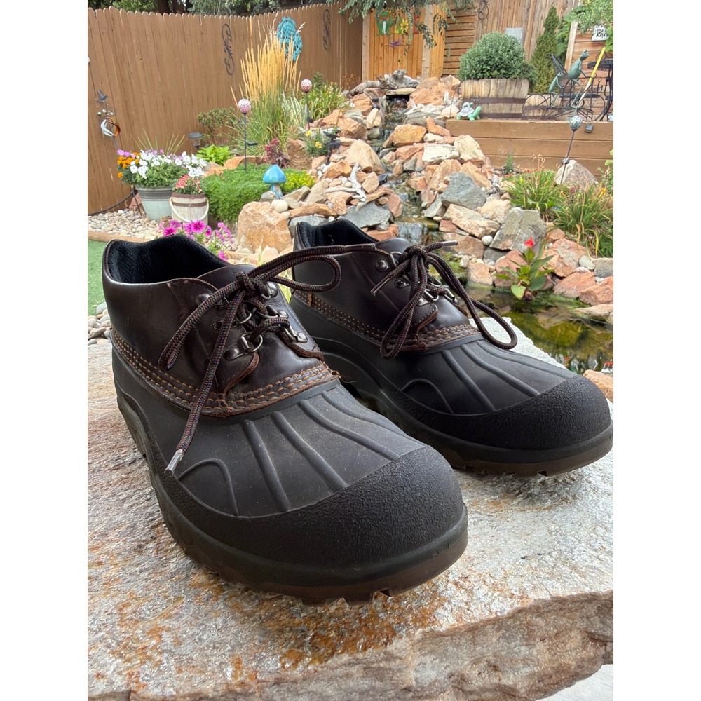 Vintage LL Bean Storm Chaser Duck Boots Mens 12 Wide Brown Leather Waterproof - Picture 8 of 8
